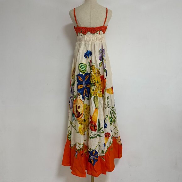 Alemais Pomegranate Floral Print Square-Neck Linen Midi Dress - Picture 7 of 12